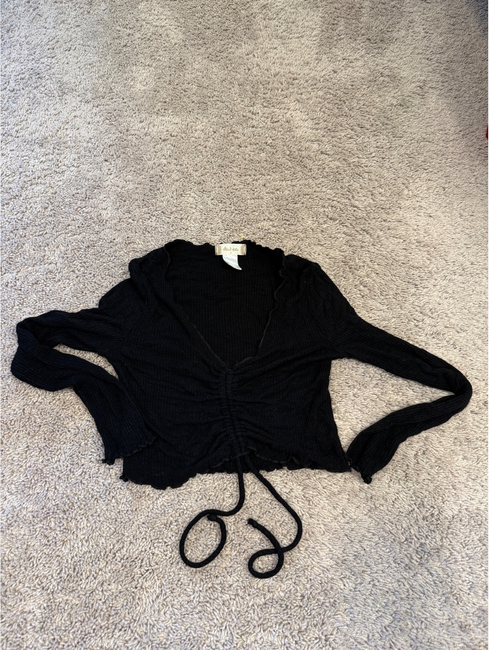 Altard State Black Long Sleeve Ruched Tie Front Crop Top Small